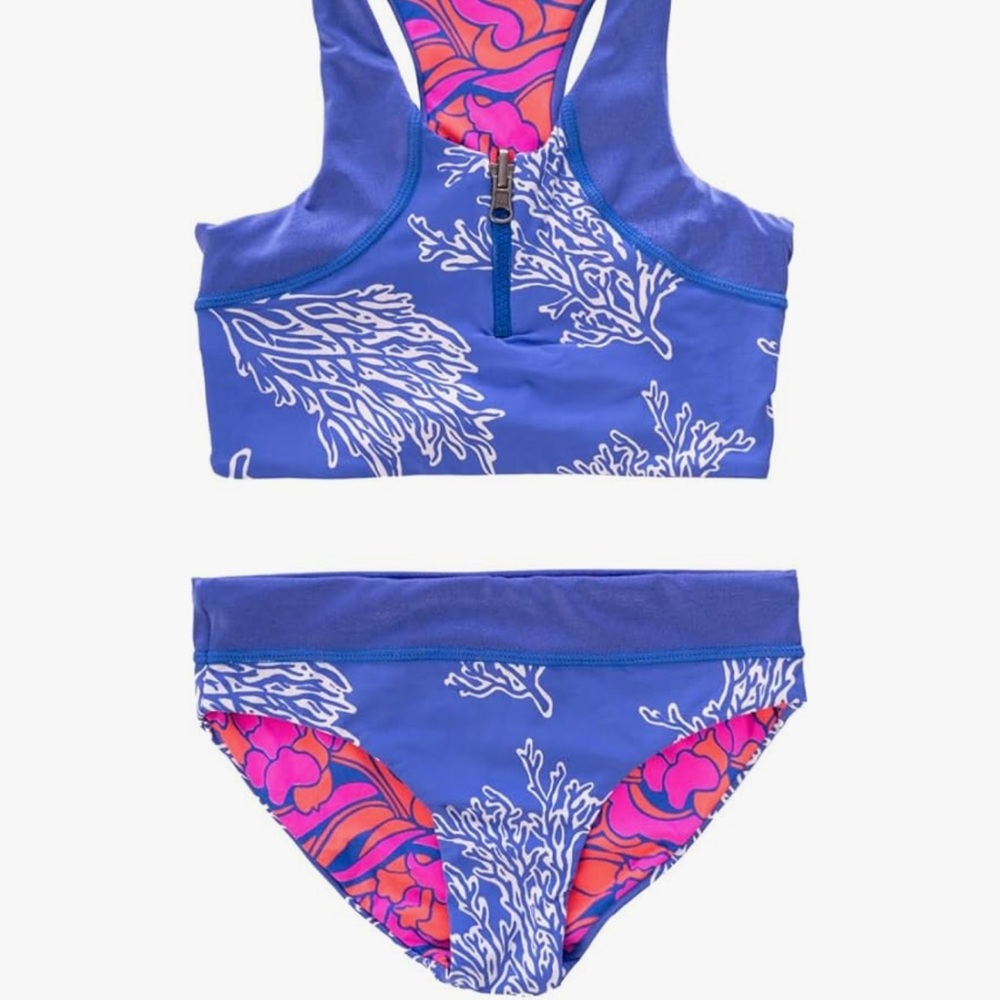 Maaji Kids Reversible Bikini in Blue and Pink Coral Print. NWT.